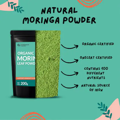 Carbamide Forte Moringa Powder - 100% Organic, Nutrient-Rich Superfood for Energy, Immunity, and Overall Wellness, Packed in a Resealable Pouch for Freshness|moringa powder|healthymap.in