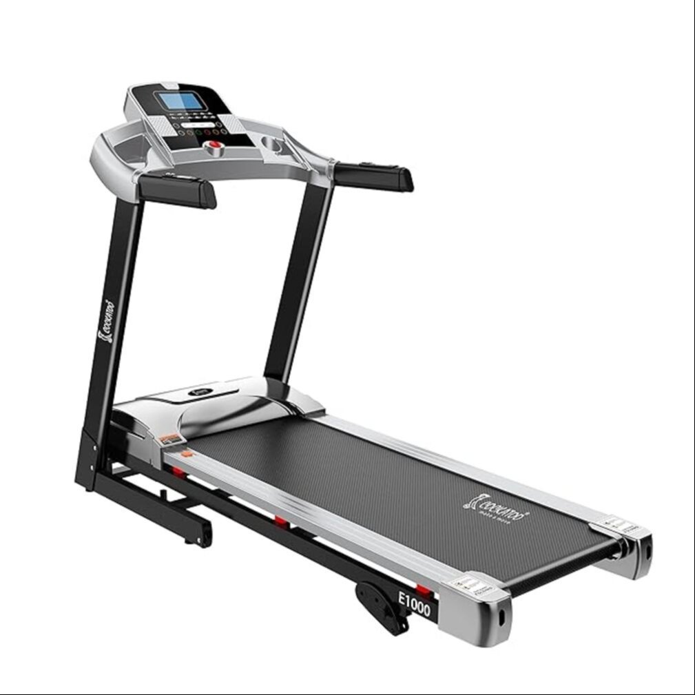 Cockatoo WP-200 Motorized Treadmill featuring a sleek design with a digital display, showcasing speed, distance, time, and calories burned. Equipped with a powerful motor, adjustable speed settings, and foldable design for convenient home workouts|healthymap.in
