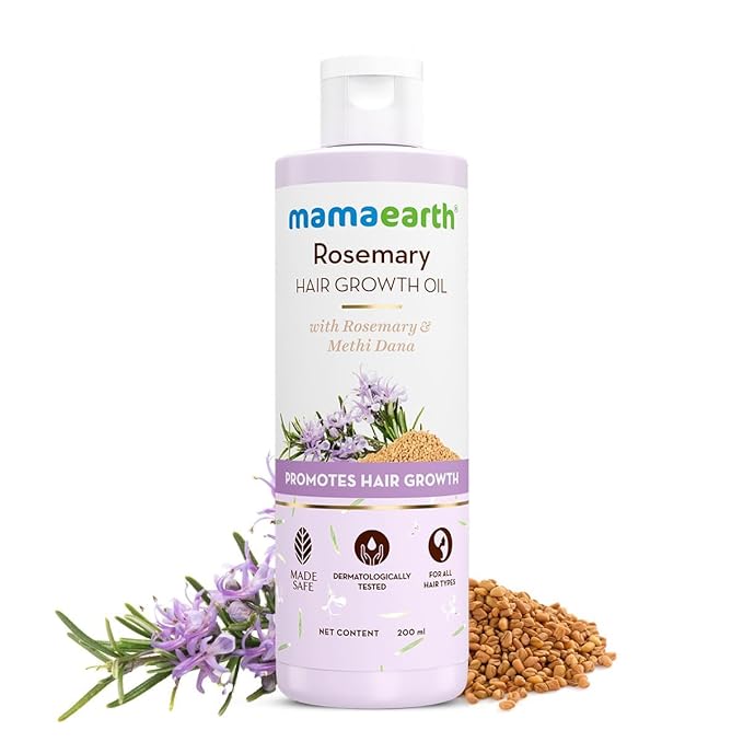 Mamaearth Rosemary Hair Growth Oil (200 ml) – a herbal formulation with rosemary, methi dana, and bhringraj to reduce hair fall, nourish the scalp, and promote new hair growth|rosemary hair oil